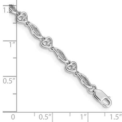 14k White Gold Polished Natural Diamond Heart Bracelet