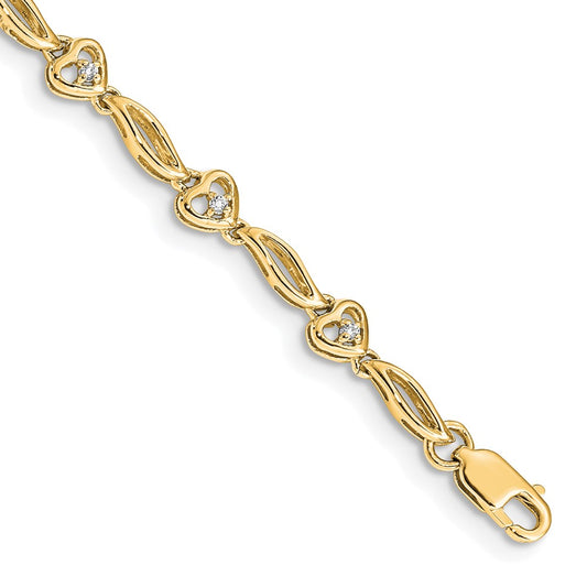 14k Yellow Gold Yellow Gold Natural Diamond Hearts Tennis Bracelet