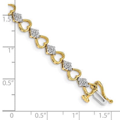 14k Yellow Gold Natural Diamond Heart Link Bracelet
