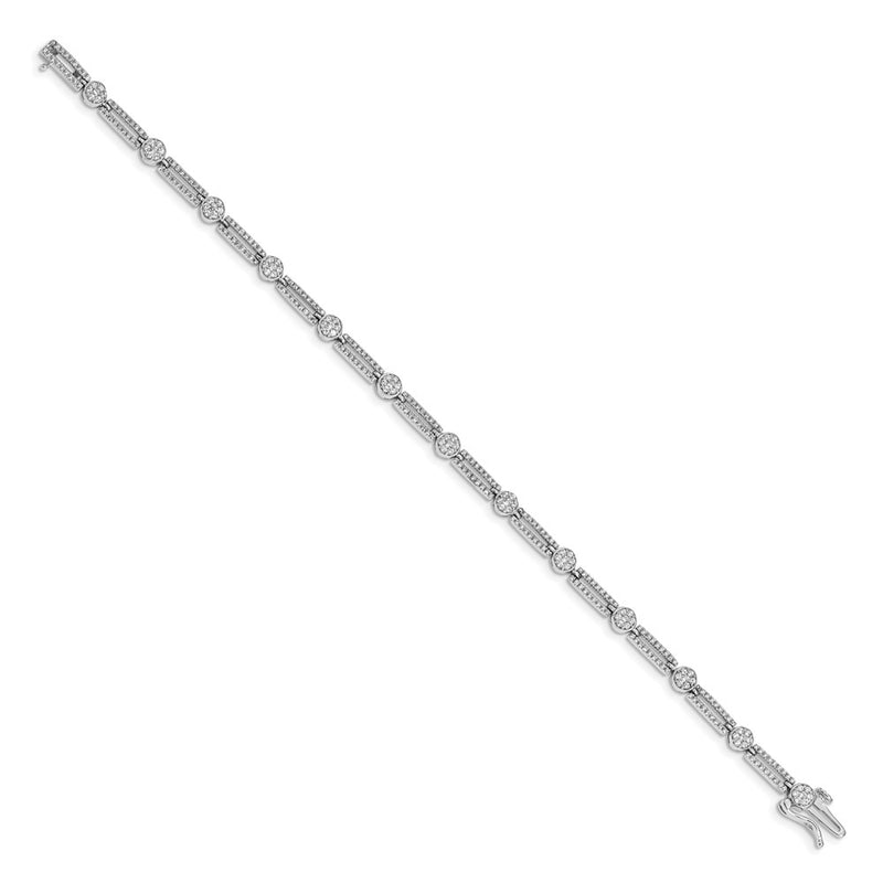 14k White Gold Natural Diamond Circle and Rectangle Link Bracelet