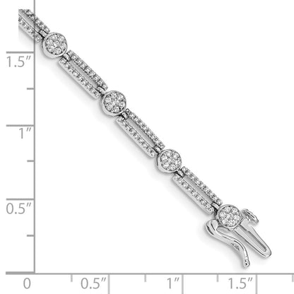 14k White Gold Natural Diamond Circle and Rectangle Link Bracelet