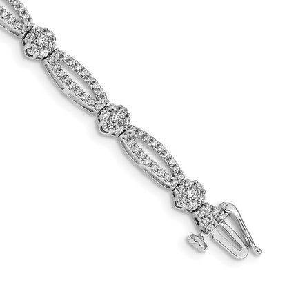 14k White Gold Natural Diamond Flower Link Bracelet