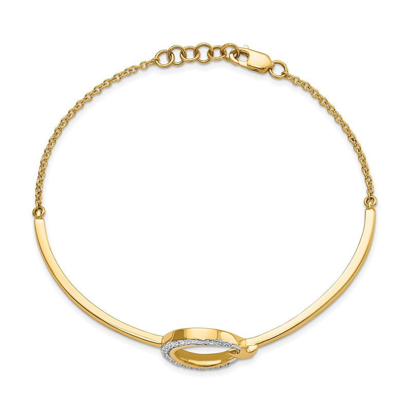 14k Yellow Gold Polished Moon and Star Natural Diamond 7in w/.5in ext Bracelet