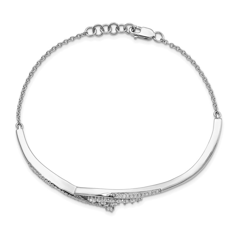 14k White Gold Polished Fancy Florina Natural Diamond 7 inch Bracelet