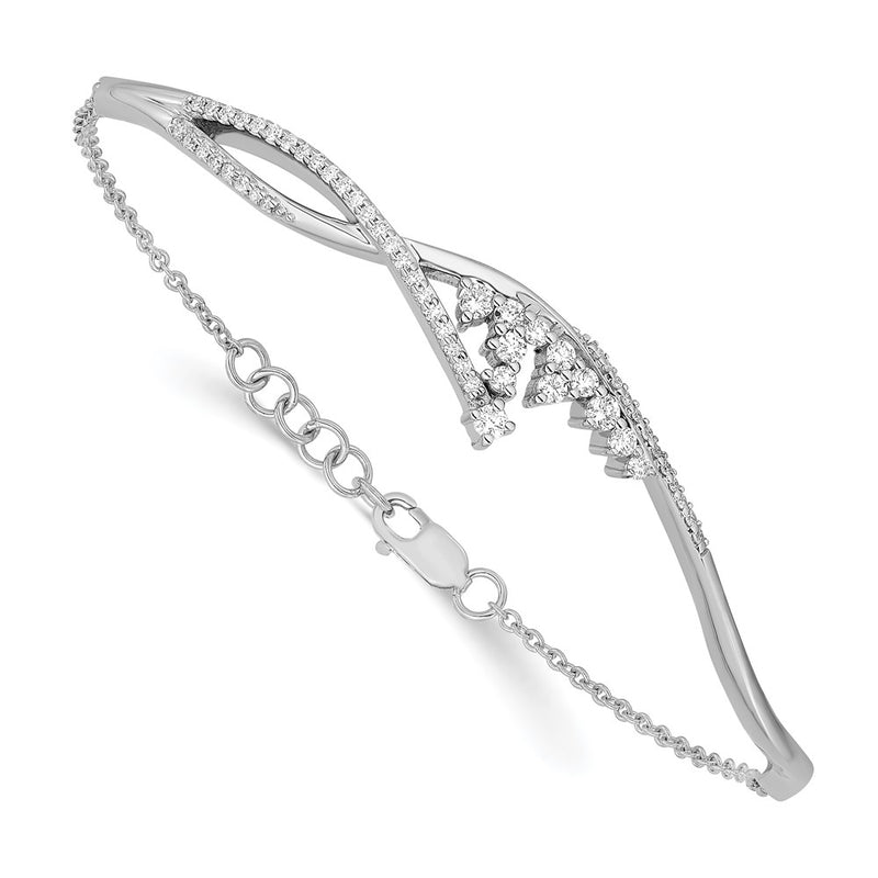 14k White Gold Polished Fancy Florina Natural Diamond 7 inch Bracelet