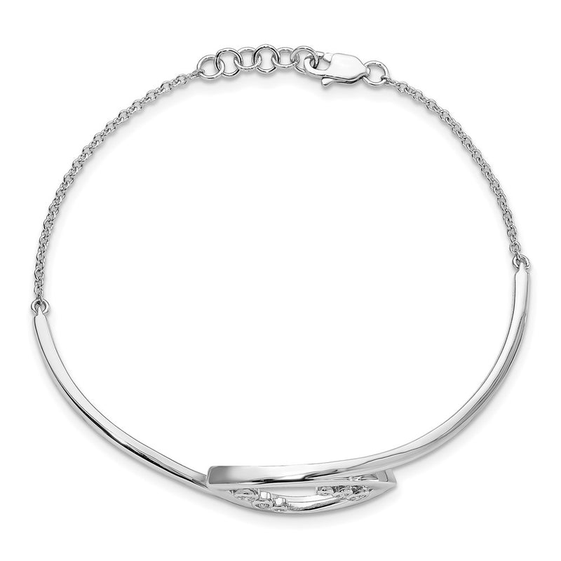 14k White Gold Fancy Round Natural Diamond 7in w/.5in ext Bracelet