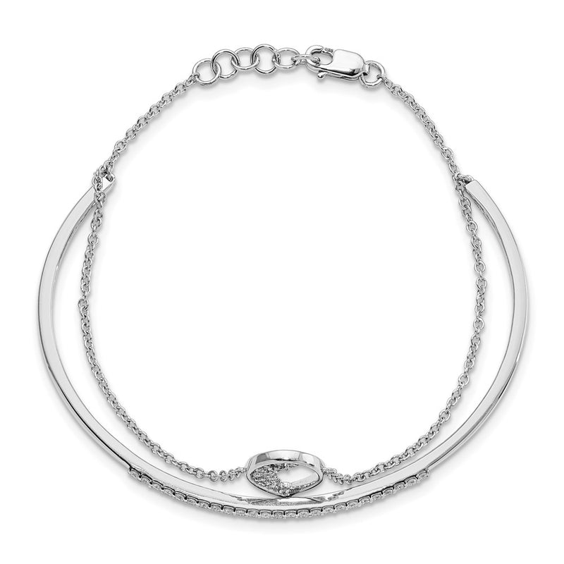 14k White Gold Polished Teardrop Bar Natural Diamond 7in Bracelet