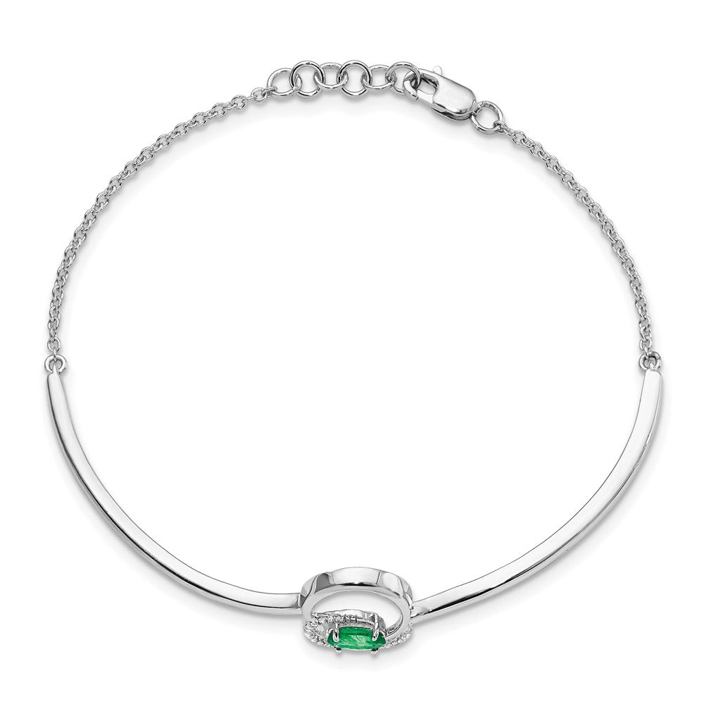 14k White Gold Emerald/Natural Diamond Circles 7in w/.5in ext Bracelet