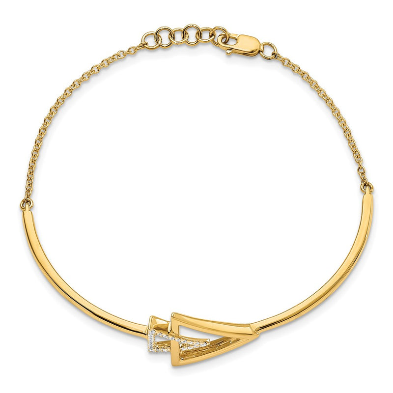 14k Yellow Gold Polished Triangle Natural Diamond 7in w/.5in ext Bracelet