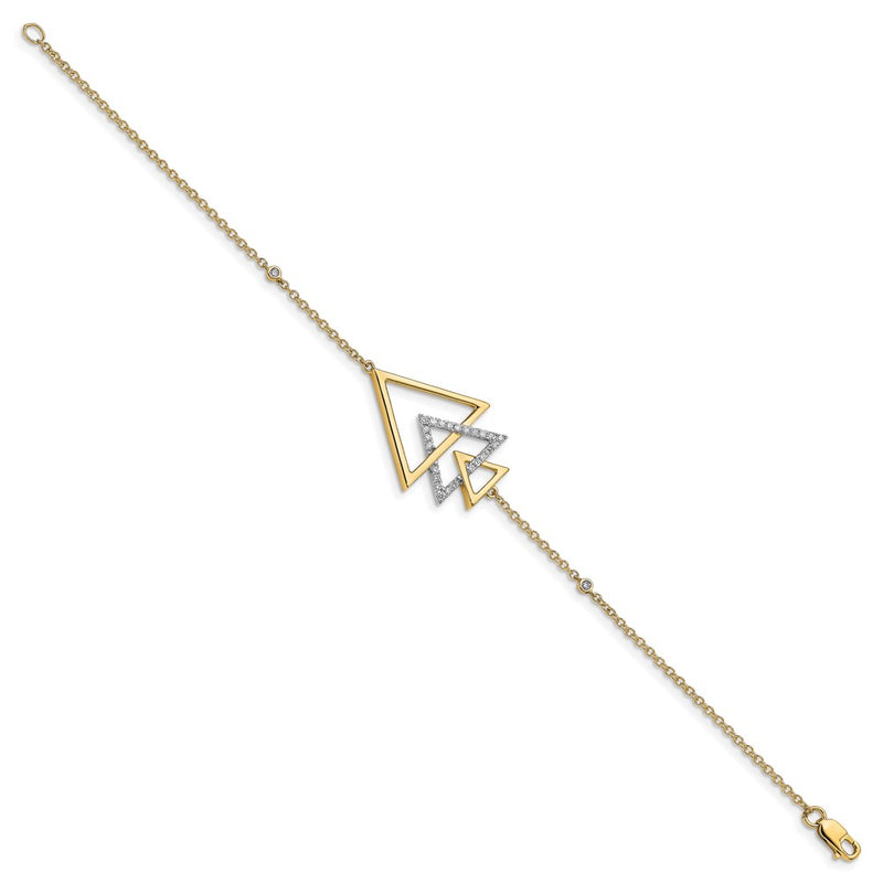 14k Yellow Gold Polished Triple Stacked Triangle Natural Diamond 7in Bracelet