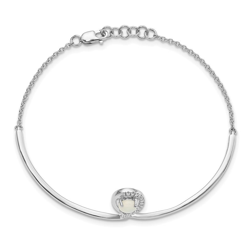 14k White Gold Fancy Opal Drop 7in w/.5in ext Bar Bracelet