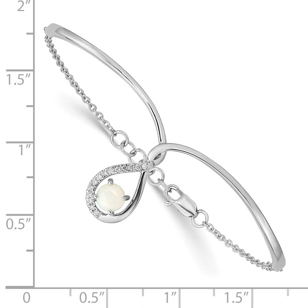 14k White Gold Fancy Opal Drop 7in w/.5in ext Bar Bracelet