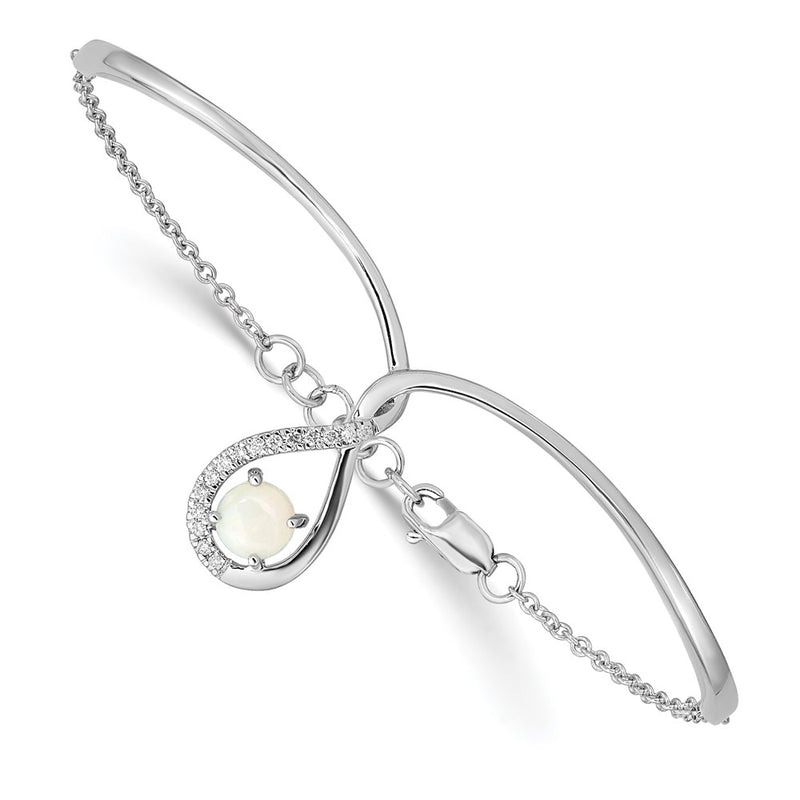 14k White Gold Fancy Opal Drop 7in w/.5in ext Bar Bracelet