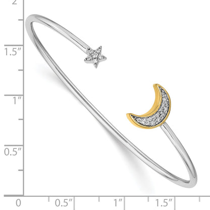 14k Two-tone Moon w/Star Natural Diamond Cuff Bangle