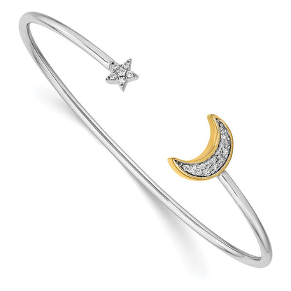 14k Two-tone Moon w/Star Natural Diamond Cuff Bangle