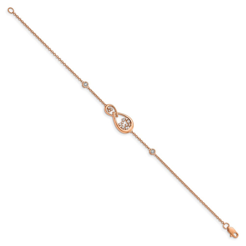 14k Rose Gold Polished Natural Diamond Teardrop 7in Bracelet
