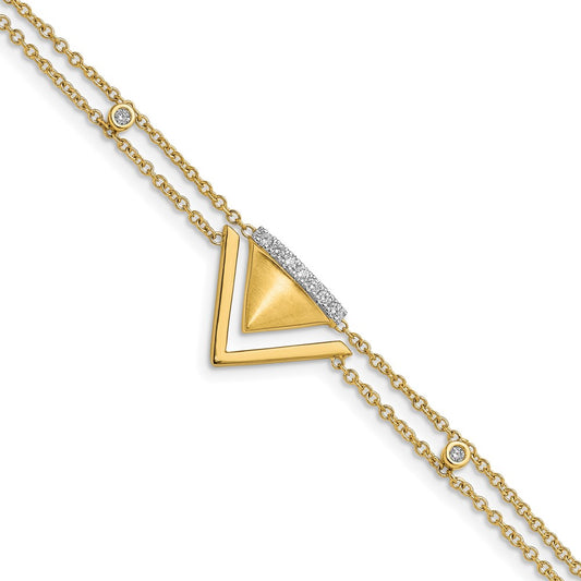 14k Yellow Gold Satin/Polished Natural Diamond Double Triangle 2-strand 7in Bracelet