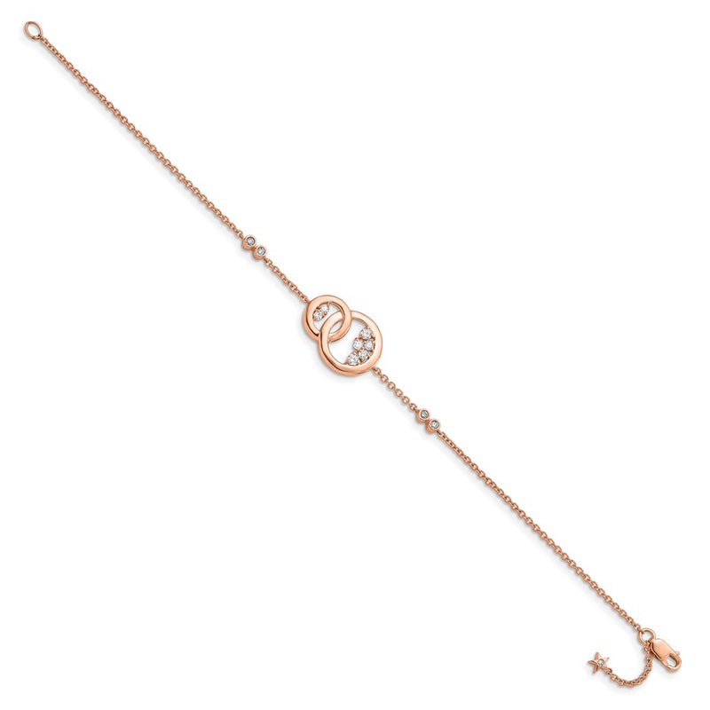 14k Rose Gold Natural Diamond Double Circle w/Star Dangle 7in Bracelet