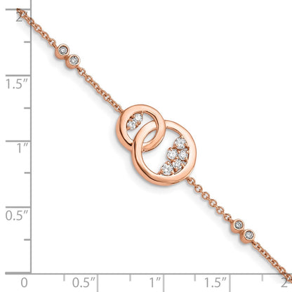 14k Rose Gold Natural Diamond Double Circle w/Star Dangle 7in Bracelet