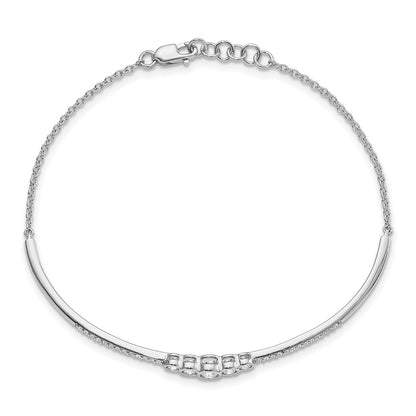 14k White Gold Polished Natural Diamond Bezel Set Bar 7in w/.5 ext Bracelet