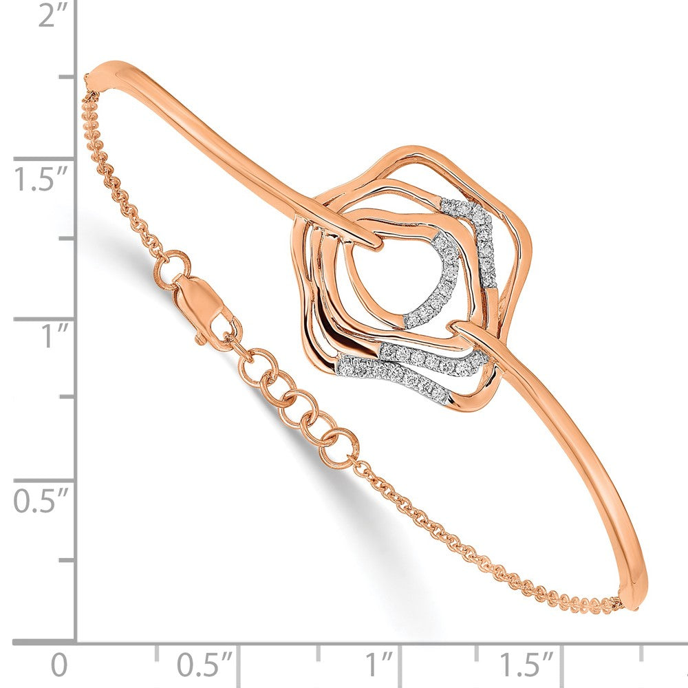 14k Rose Gold Polish Natural Diamond Fancy Swirl Bar 7in w/.5 ext Bracelet