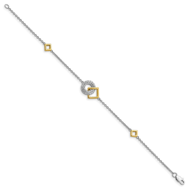 14k Two-tone Polished Natural Diamond Circle and Square 7in Bracelet