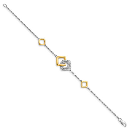 14k Two-tone Polished Natural Diamond Double Square 7in Bracelet