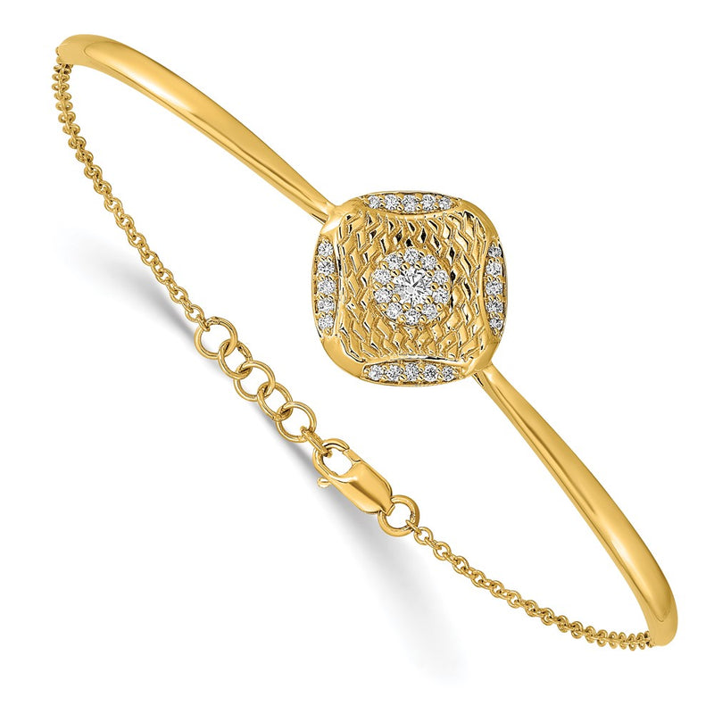 14k Yellow Gold Polished Natural Diamond Square Weave Bar 7in w/.5 ext Bracelet