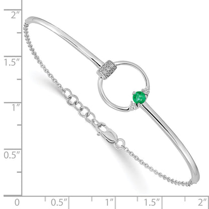 14k White Gold Natural Diamond and Cr. Emerald Circle 7in w/.5in ext Bracelet