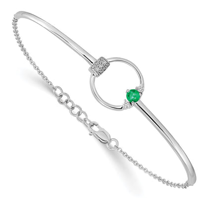 14k White Gold Natural Diamond and Cr. Emerald Circle 7in w/.5in ext Bracelet