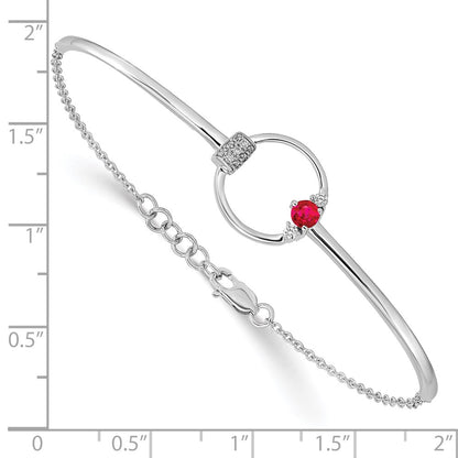 14k White Polished Natural Diamond and Ruby Circle 7in w/.5in ext Bracelet