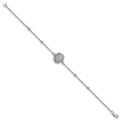 14k White Polished Oval Pave Natural Diamond 7in Bracelet