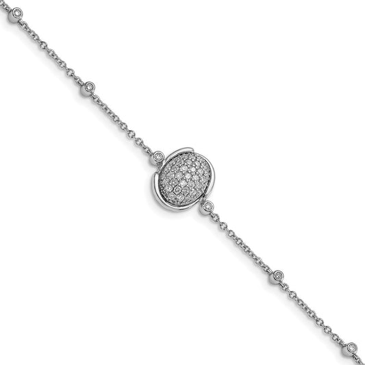 14k White Polished Oval Pave Natural Diamond 7in Bracelet