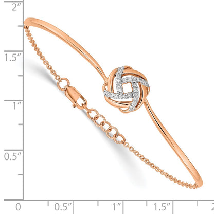 14k Rose Gold Polished Natural Diamond Love Knot 7in w/.5in ext Bracelet