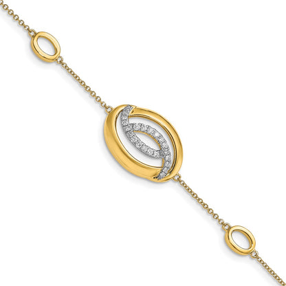 14k Yellow Gold Polished Natural Diamond Oval 7in Bracelet