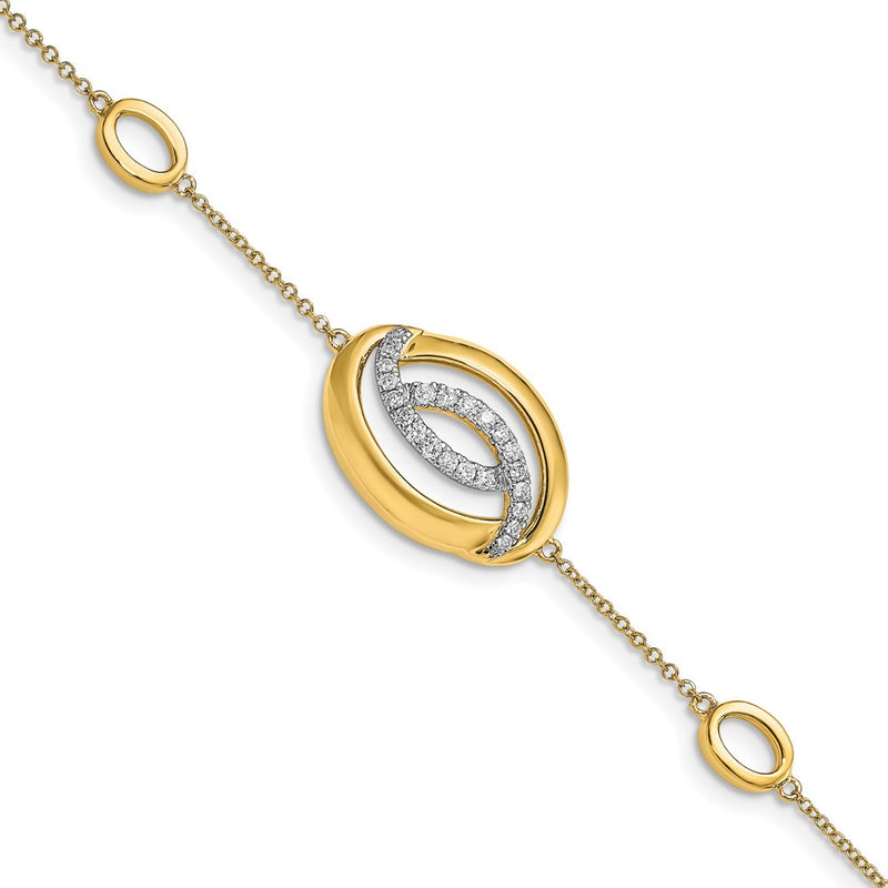14k Yellow Gold Polished Natural Diamond Oval 7in Bracelet
