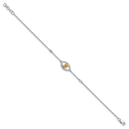 14k White Gold Polished Natural Diamond and Citrine 7in Bracelet