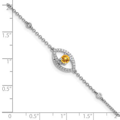 14k White Gold Polished Natural Diamond and Citrine 7in Bracelet