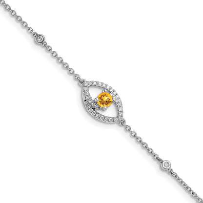 14k White Gold Polished Natural Diamond and Citrine 7in Bracelet