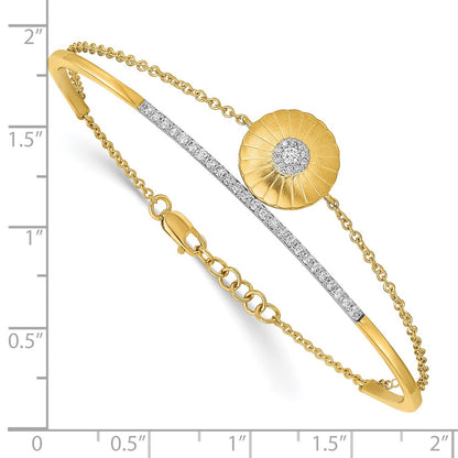 14k Yellow Gold Satin Natural Diamond Flower 2-strand 7in w/.5in ext Bracelet