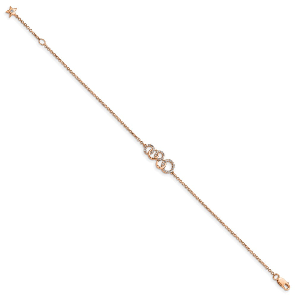 14k Rose Gold Natural Diamond Circles w/Star Dangle 7in Bracelet