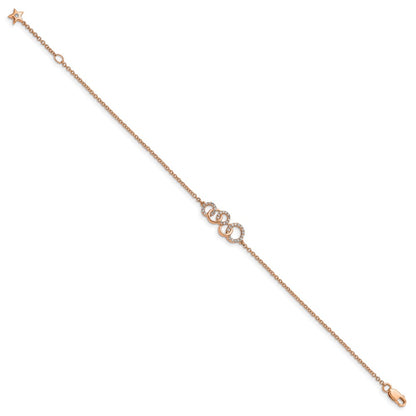 14k Rose Gold Natural Diamond Circles w/Star Dangle 7in Bracelet