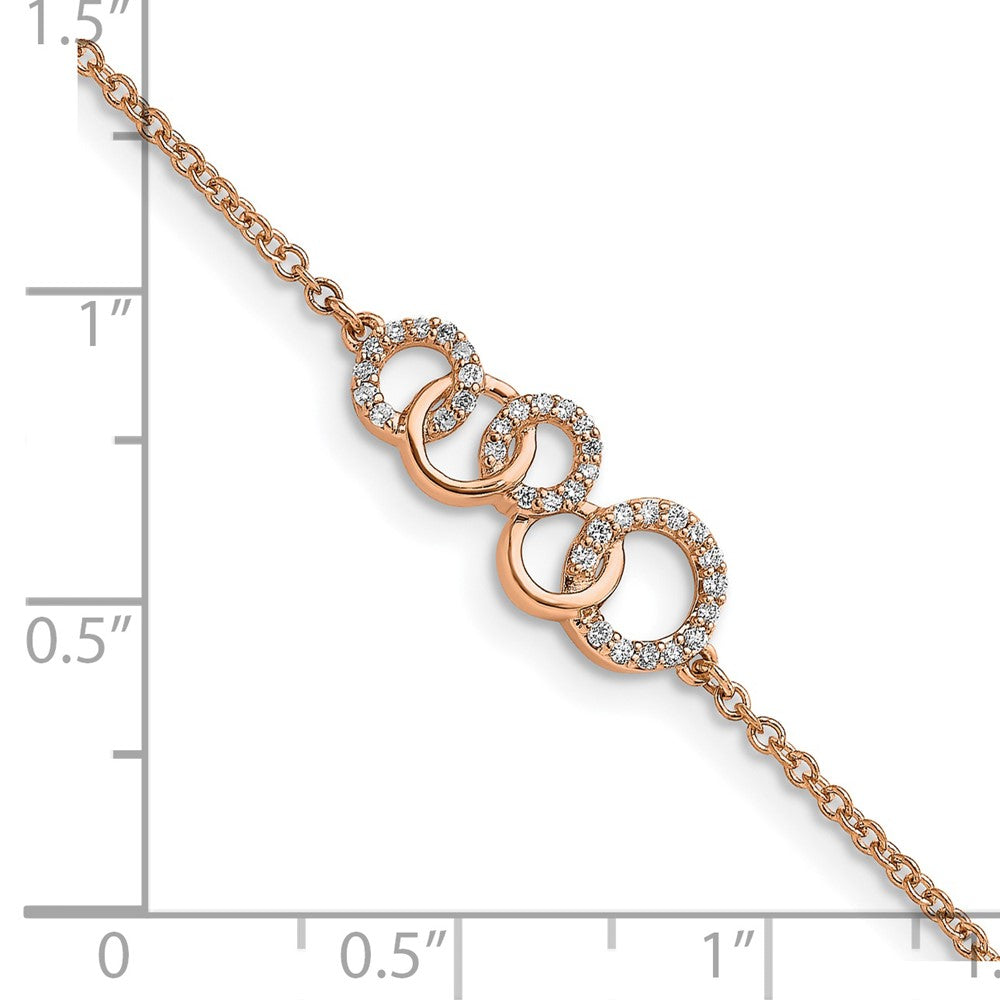 14k Rose Gold Natural Diamond Circles w/Star Dangle 7in Bracelet