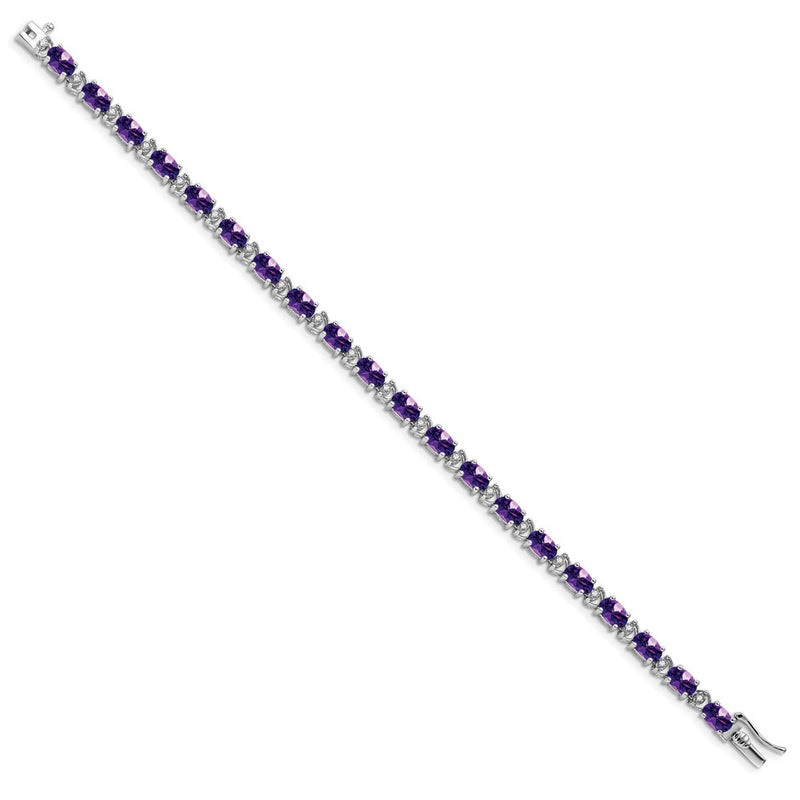14k White Gold Oval Amethyst and Natural Diamond Bracelet