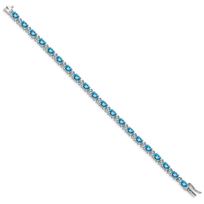 14k White Gold Oval Blue Topaz and Natural Diamond Bracelet
