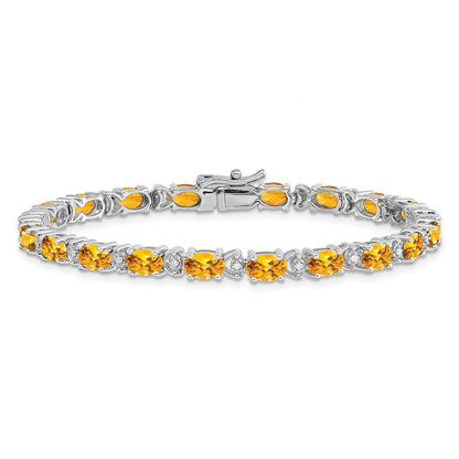 14k White Gold Oval Citrine and Natural Diamond Bracelet