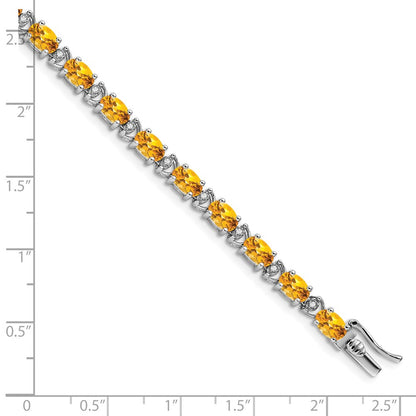 14k White Gold Oval Citrine and Natural Diamond Bracelet
