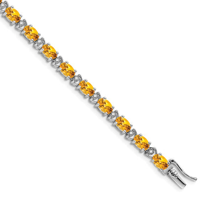 14k White Gold Oval Citrine and Natural Diamond Bracelet