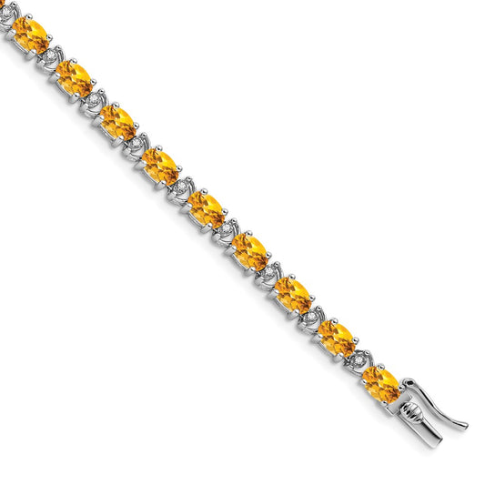 14k White Gold Oval Citrine and Natural Diamond Bracelet