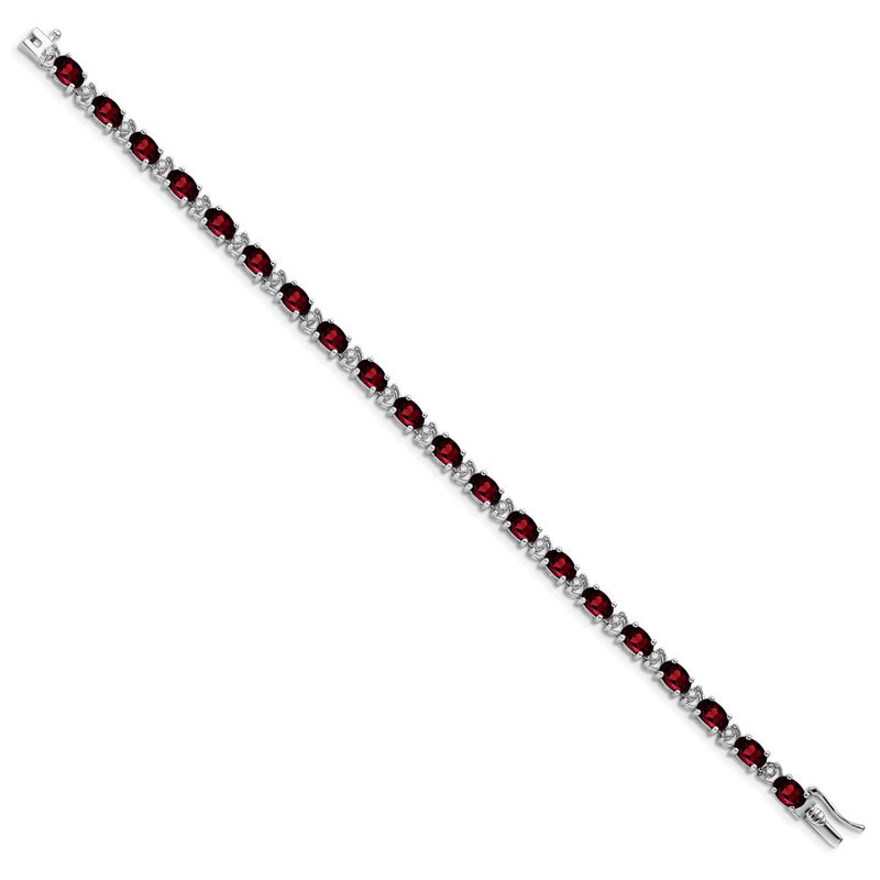 14k White Gold Oval Garnet and Natural Diamond Bracelet